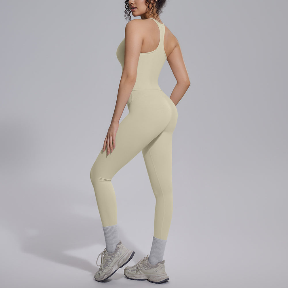 New arrival cross-border fashion double-sided brocade i-shaped beautiful back yoga suit sports running fitness running two-piece set for women