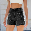 European and american cross-border spring/summer new arrivals:  &  style washed denim skirt shorts with beaded design and slimming fit