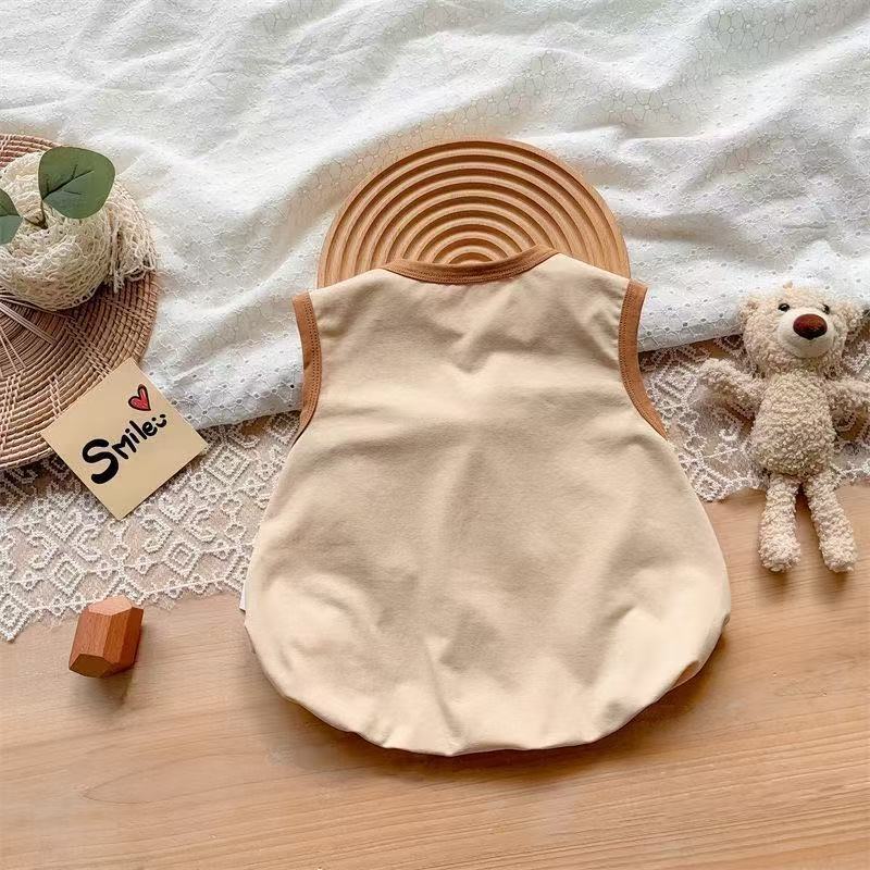 Newborn baby bodysuit summer outfit, thin set for boys and girls, cute cartoon sleeveless romper