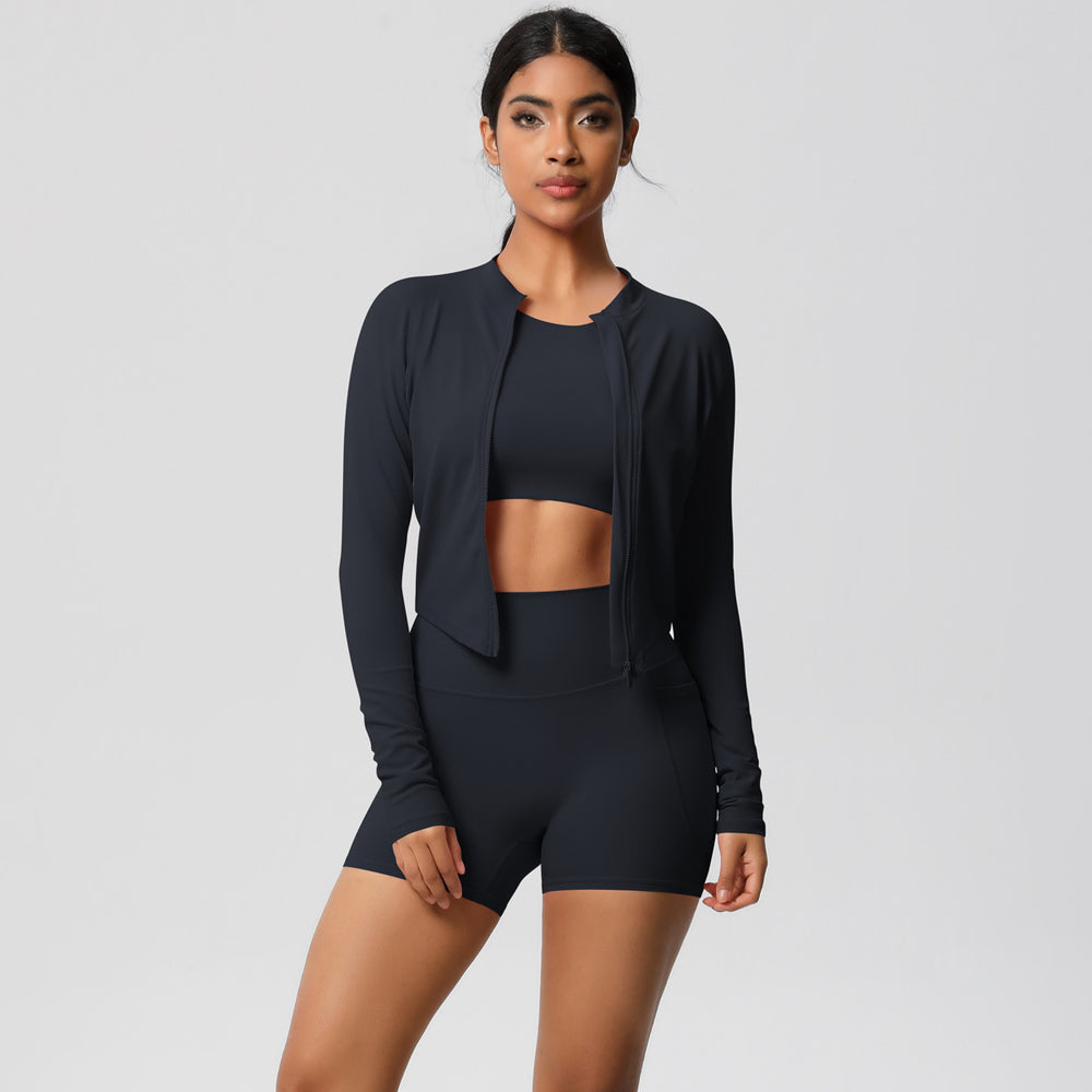 Solid color fleece-lined yoga set: quick-dry activewear with cloud-like comfort, featuring pockets – perfect for outdoor leisure, running, and fitness (3-piece set)