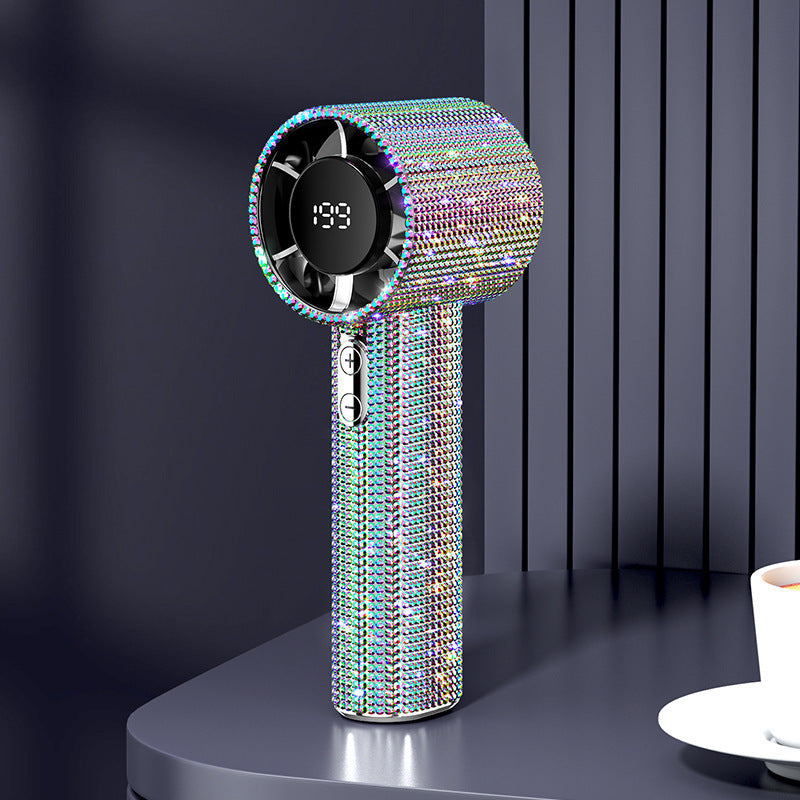 new arrival full diamond handheld small fan usb rechargeable portable mini digital display turbine violent high speed fan s5