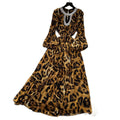 Luxury european and american style leopard print puff sleeve dress - women's summer belted slimming diamond-accented hot girl maxi dress