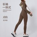 European and american nude feel long sleeve yoga bodysuit women's outdoor running fitness zipper sports jumpsuit one-piece tight