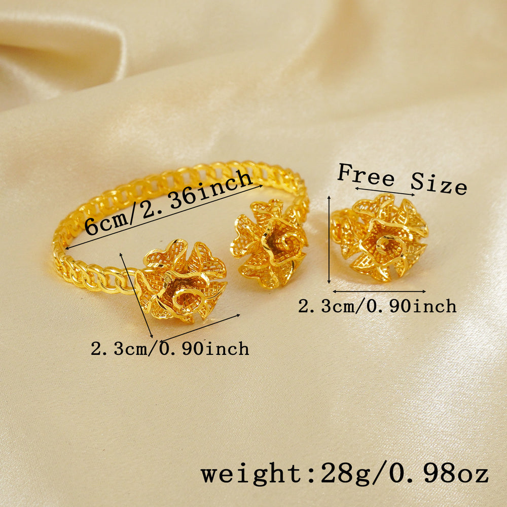 middle eastern women's luxury wedding bracelet and ring set - floral wedding bridal gift jewelry set