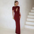 women's clothing  new arrival: elegant solid color one-shoulder cutout maxi dress - slim fit, waist-cinching, bodycon dress