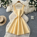 french chic sleeveless a-line knit mini dress - summer pearl embellished versatile dress