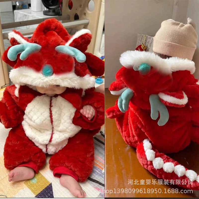 Baby new year's greetings clothes winter year of the dragon baby clothes winter clothes festive toddler new year's jumpsuit winter super cute