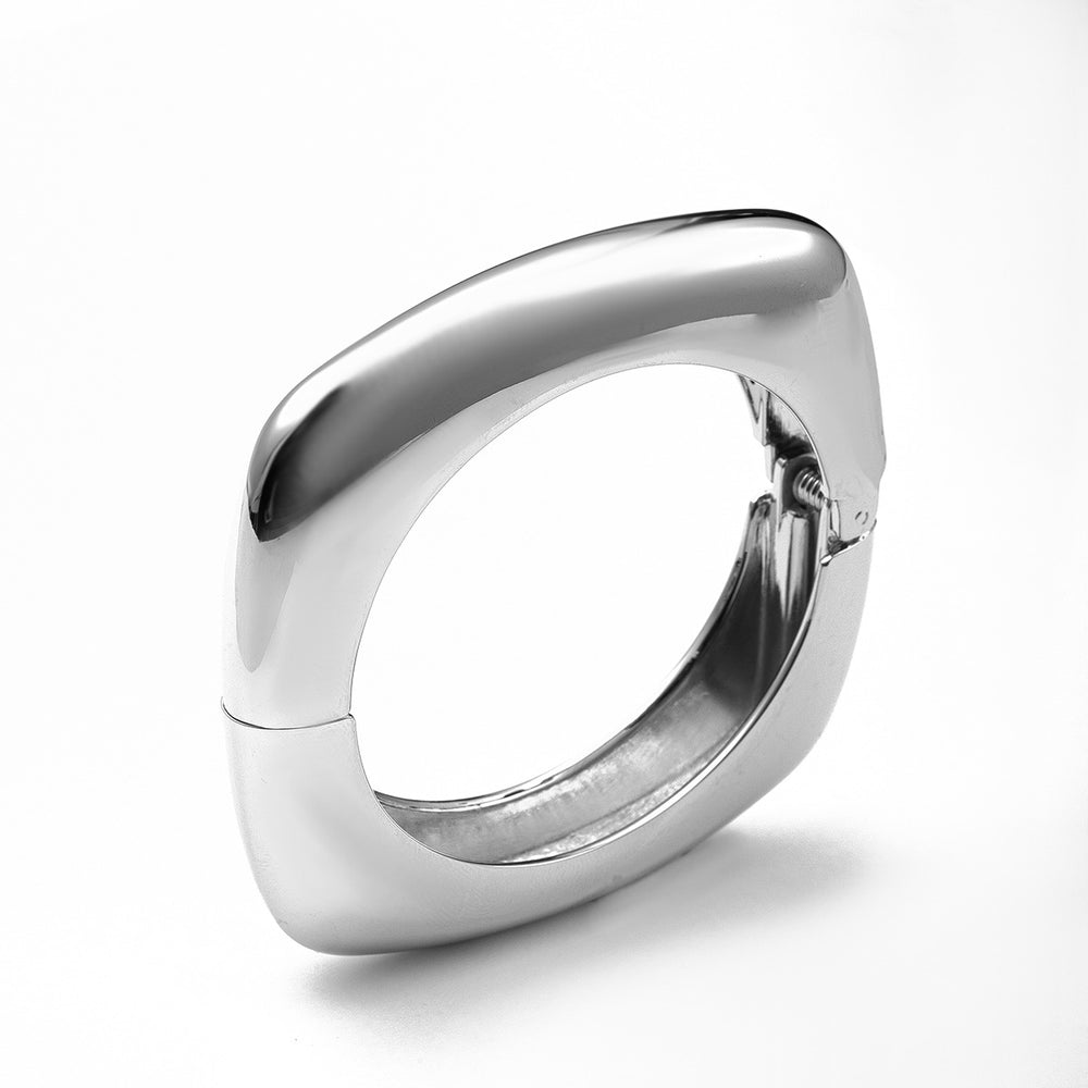 Wholesale shiny bangle bracelets - european & american style cross-border jewelry accessories - square, unique bangle - metal spring bracelet - open cuff for women