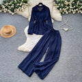 Lazy style pink shirt loose pantstwo-piece set female spring autum light mature waist tie backfashionableelegantsuit