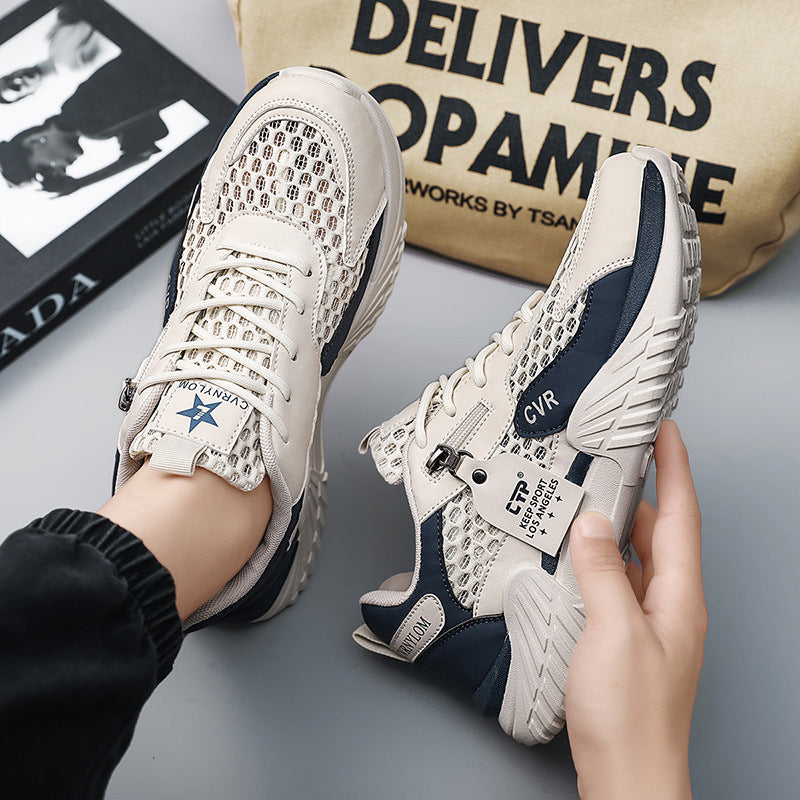 Men's 2026 summer breathable mesh shoes hollow-out sneakers lightweight soft sole running shoes non-slip casual dad shoes trendy