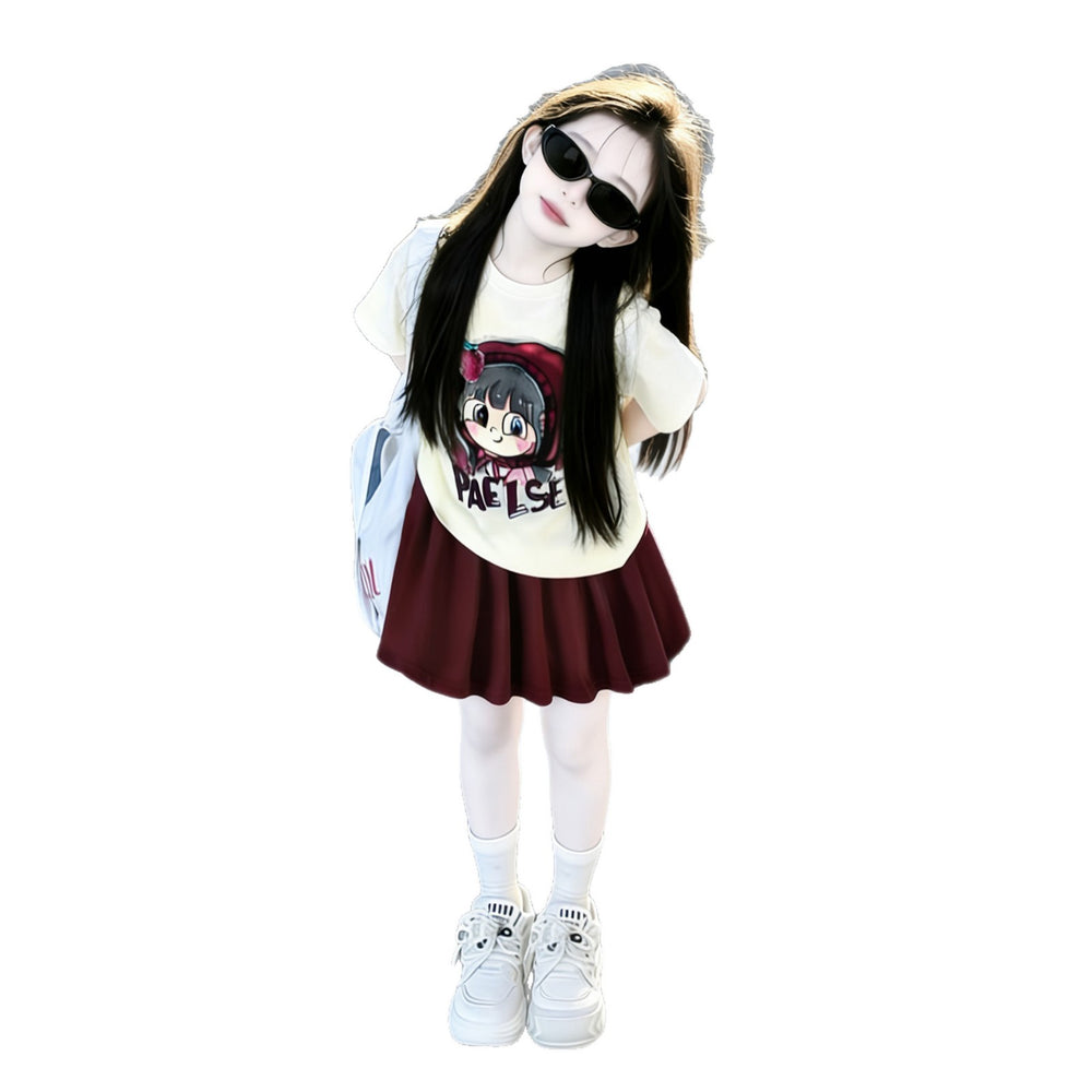 Girls'  skirt set: stylish kids' mini skirt outfit, new cute pleated skirt two-piece set, korean style