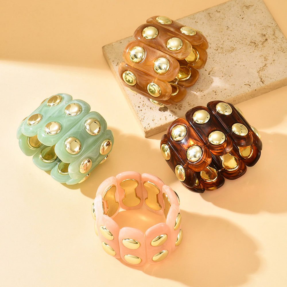 Wholesale resin bracelets: trendy retro ins style, spliced elastic bangles, creative niche designs, colorful gradient jewelry
