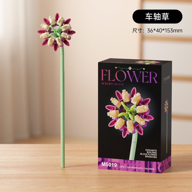 artificial bouquet single preserved flower desktop decoration toy rose flower assemble building block insert toy