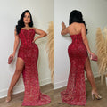C6792 cross-border   fashion women's solid color sequin sleeveless backless maxi dress