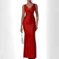 European and american slim-fit solid color chic sexy foreign trade slit satin dress