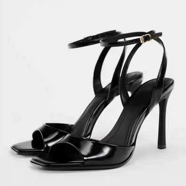 Spanish trendy women's shoes 2025 summer new collection: red and white ankle strap metallic stiletto heel sandals