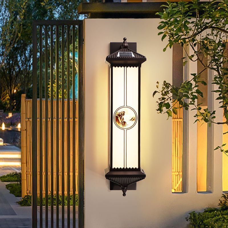 【30-year durability】waterproof solar wall light - chinese style for courtyard, gate, hallway pillar, balcony, villa, and roman column lighting