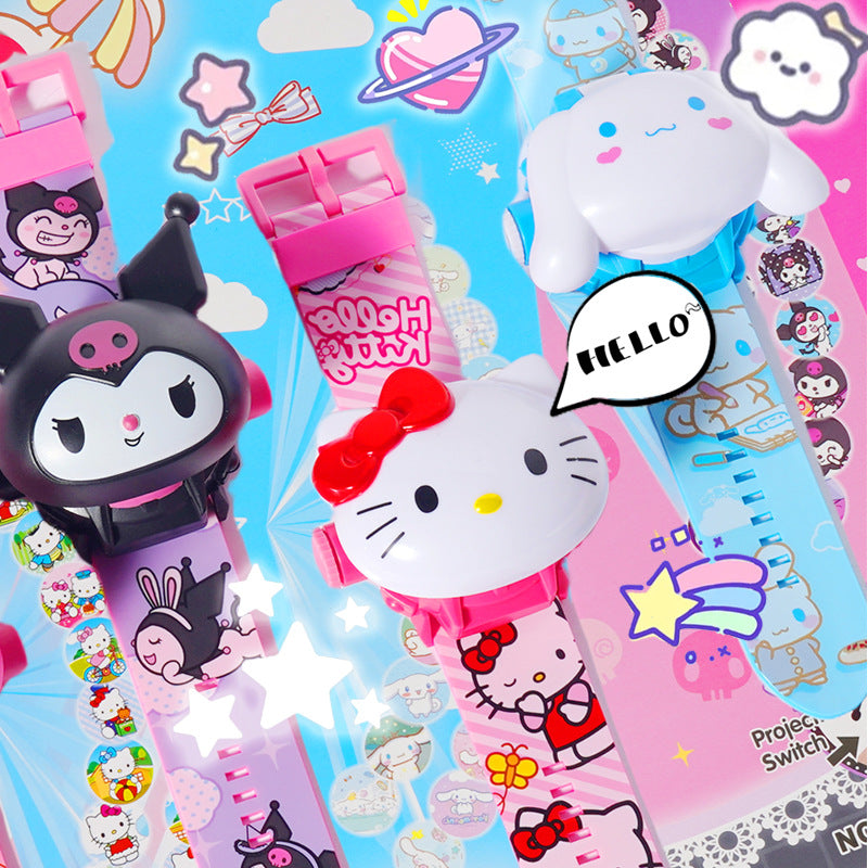 Sanrio 24-image projection doll mask with flip-top digital watch kuromi star dew melody jade dog