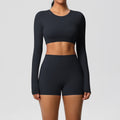pure color double-sided brushed with chest pad tight-fitting yoga clothes long sleevessuit running sports fitness clothes two-piece set