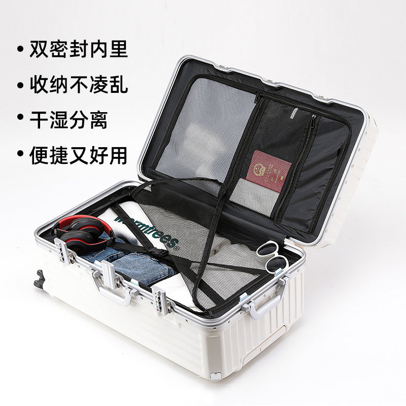 Large-capacity suitcase Women's aluminum frame trolley case 26 inches Anti-drop leather case Password box Student overseas travel case 30 inches