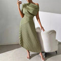 Amazon fashion summer new arrivalelegance oblique shoulder one-line collar pleated hip covering sense of design asymmetricaldress women