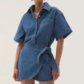 fashionretro short-sleeved denim dresssummerelegant waist dressfashioneasiest for match