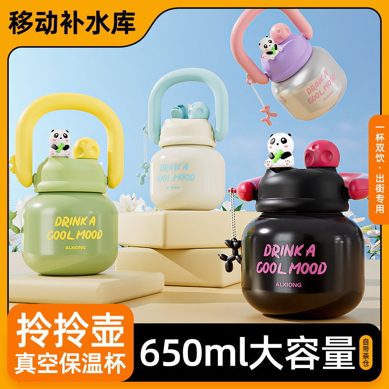 Cartoon lifting pot big belly thermos cup double drink kids thermos cup 316 stainless steel large capacity travel straw cup