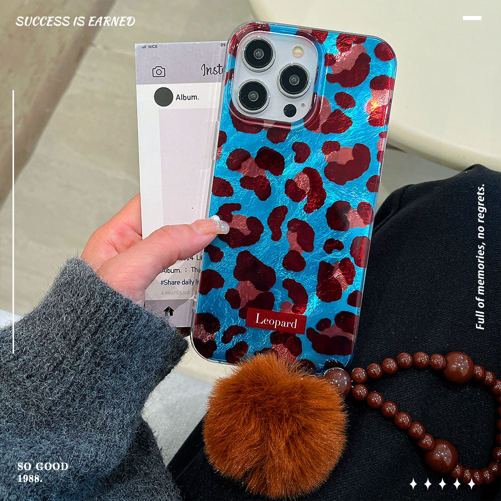 Blue and brown leopard print swirl case, compatible with apple 16 pro max, iphone 15, and iphone 14