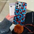 Blue and brown leopard print swirl case, compatible with apple 16 pro max, iphone 15, and iphone 14