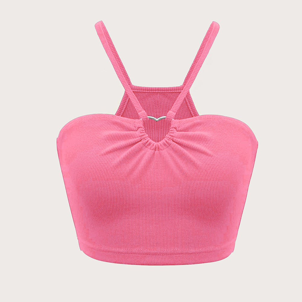 european and american women's clothing  fall/winter new collection: slim-fit, ultra-short, heart-shaped circle sleeveless tank top - versatile top