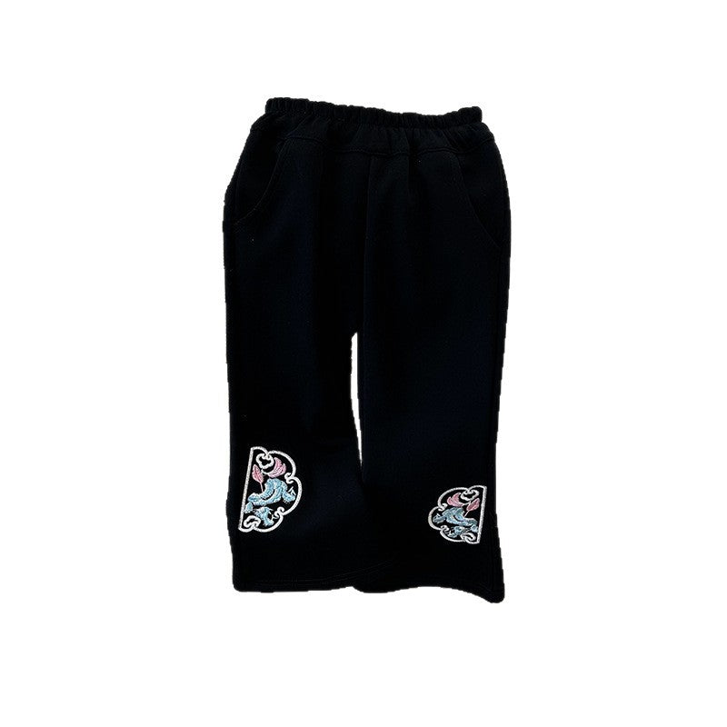 Girls' pants - spring  new collection: chinese style, slightly flared leg, stylish embroidery, available in sizes for toddlers to young girls