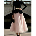 Women's spring/autumn new french elegant pleated mesh maxi skirt - perfect for dates, work, or outings