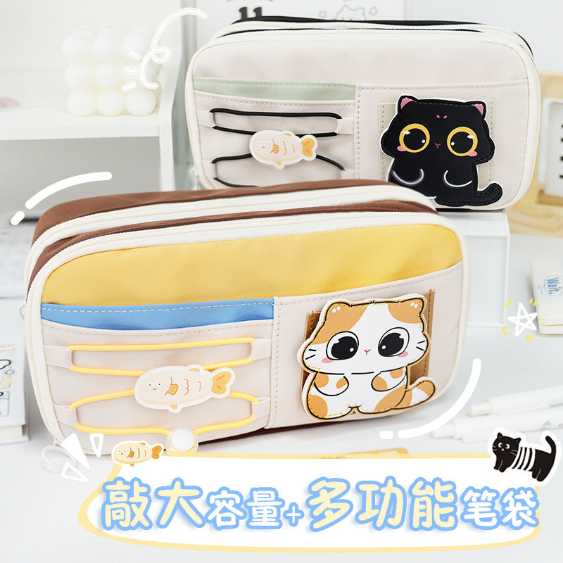 School season pencil bag large capacity cute cute apple pencil bag primary school students multi-layer stationery bag drawstring high value