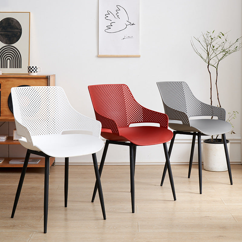 Nordic style iron and plastic backrest dining chair - suitable for dining room, outdoor, bedroom vanity, library, and casual seating