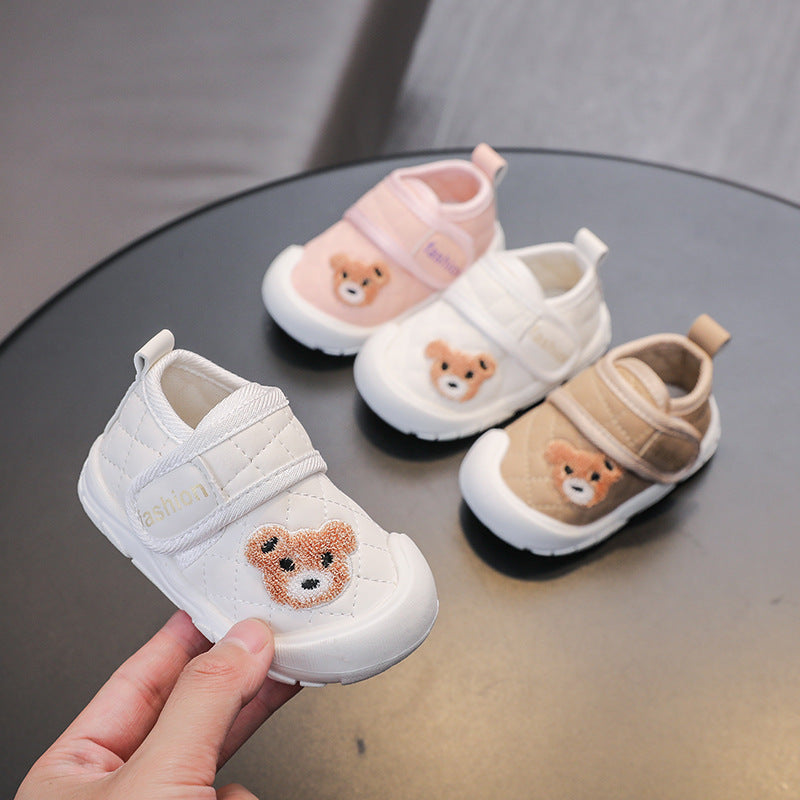 Bear autumn new arrival soft leather toddler shoes 01-2 years old girl beginner flats men baby anti-kick shoes