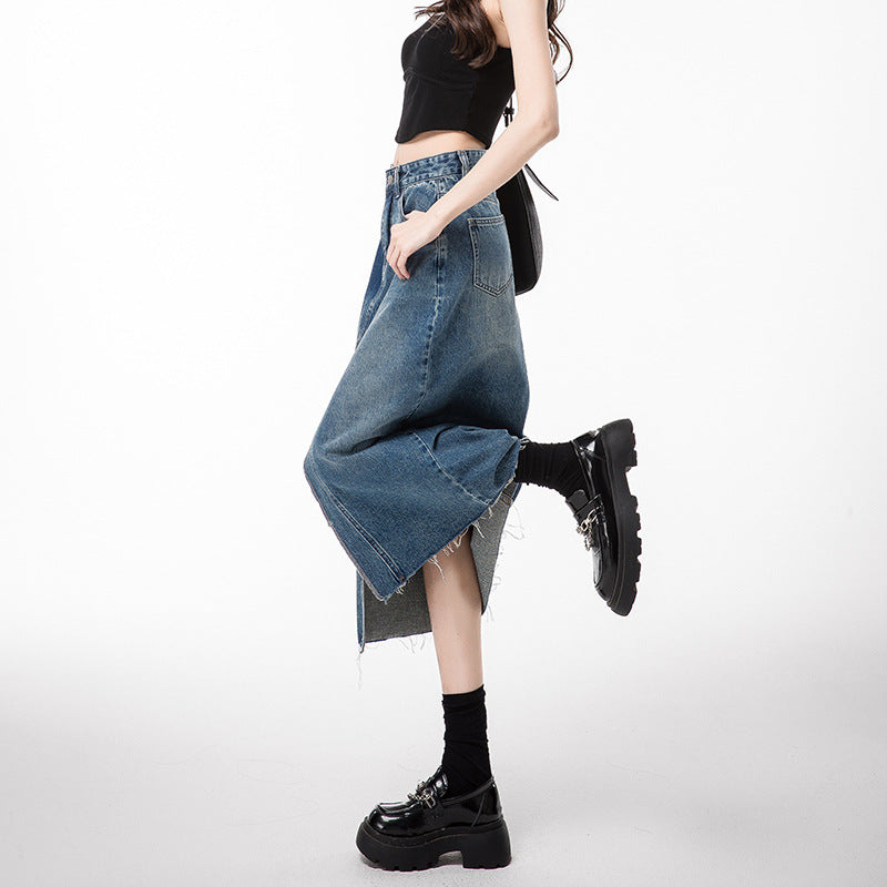 New arrivalelegantwork clothinghigh waist denim long skirtniche styleeasiest for matchloose denim skirt women's clothing