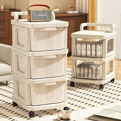 Trolley snacks cream storage rack living room floor movable multi-layer toy for home bedroom storage drawer type