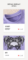 girls' purple long-sleeve top and leopard print color block cartoon print pants two-piece set for autumn