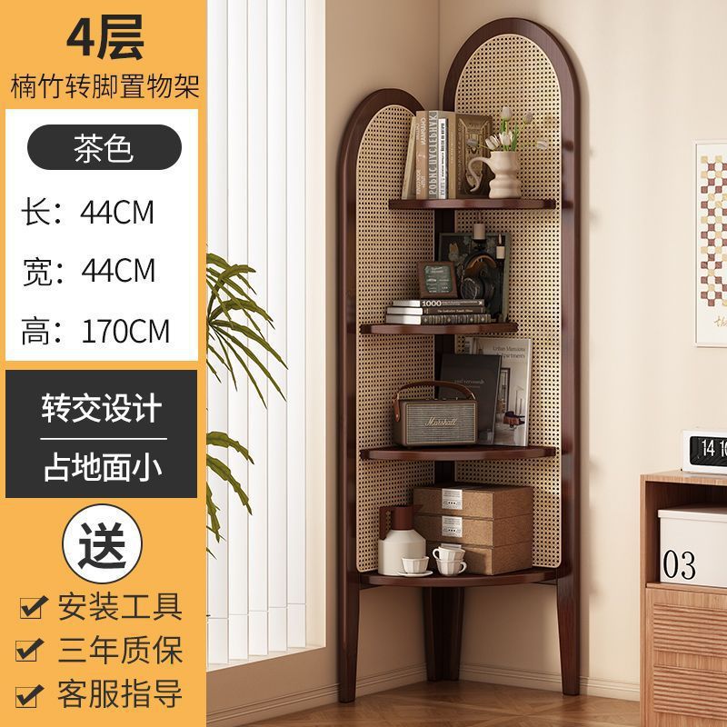 Solid wood triangular corner cabinet rattan living room screen partition study storage bedroom corner cabinet cp