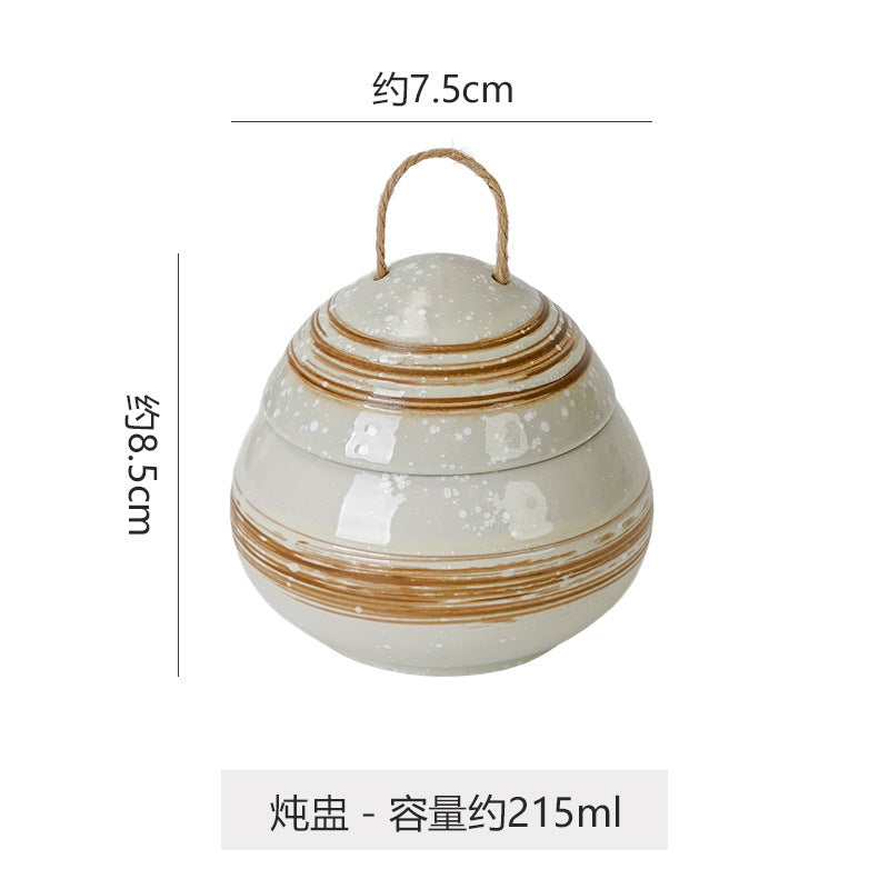 Japanese retro steamed egg cup, one-person soup cup, ceramic tableware, dessert bowl, bird's nest supplement, covered bowl, one-person stew cup
