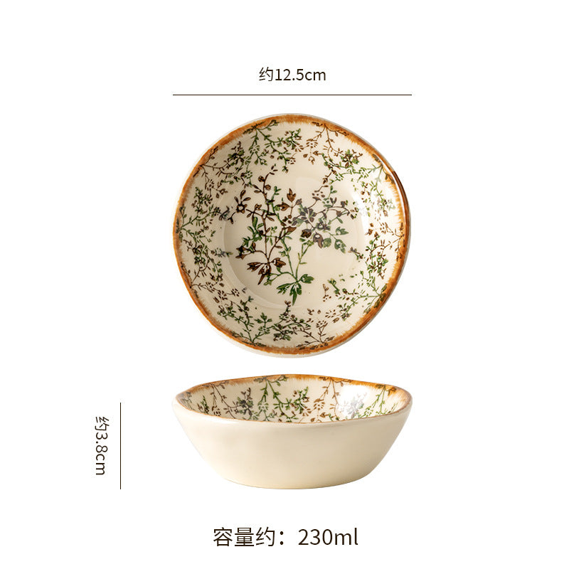 European retro irregular ceramic bowl, plate, and dish set - stylish, high-value tableware for restaurants and home use, rustic farmhouse ceramic dinnerware set
