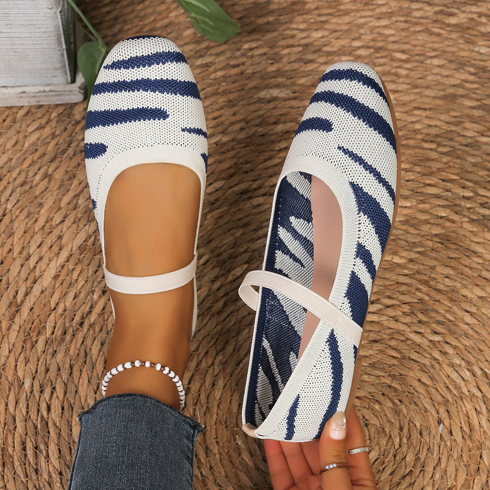 Amazon spring/summer new arrivals: european and american style plus size square toe flat striped knit loafers - wholesale