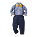 Japanese and korean boyssuitpopularstripeslong sleevesshirtchildren's clothingtrendykidsautumnew arrivaldungareesgentleman's dress