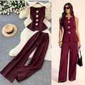 European and american cross-border fashion design: 3d floral patchwork tank top + high-waisted slimming wide-leg pants spring/summer set