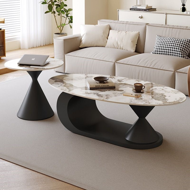 Italian normcore slate coffee table for home living room oval double coffee table small apartment designer coffee table combination