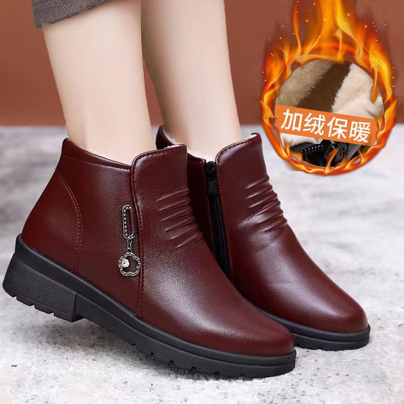 Winter slip-on fleece-lined cotton shoes heattech ladieswear shoes non-slipthickened cotton shoes for middle-aged and elderly people flatsnon-slip granny shoes