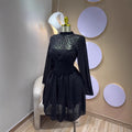 European and american cross-border women's fashion:  spring new arrival - solid color long sleeve stand collar sheer waist ruched mini dress