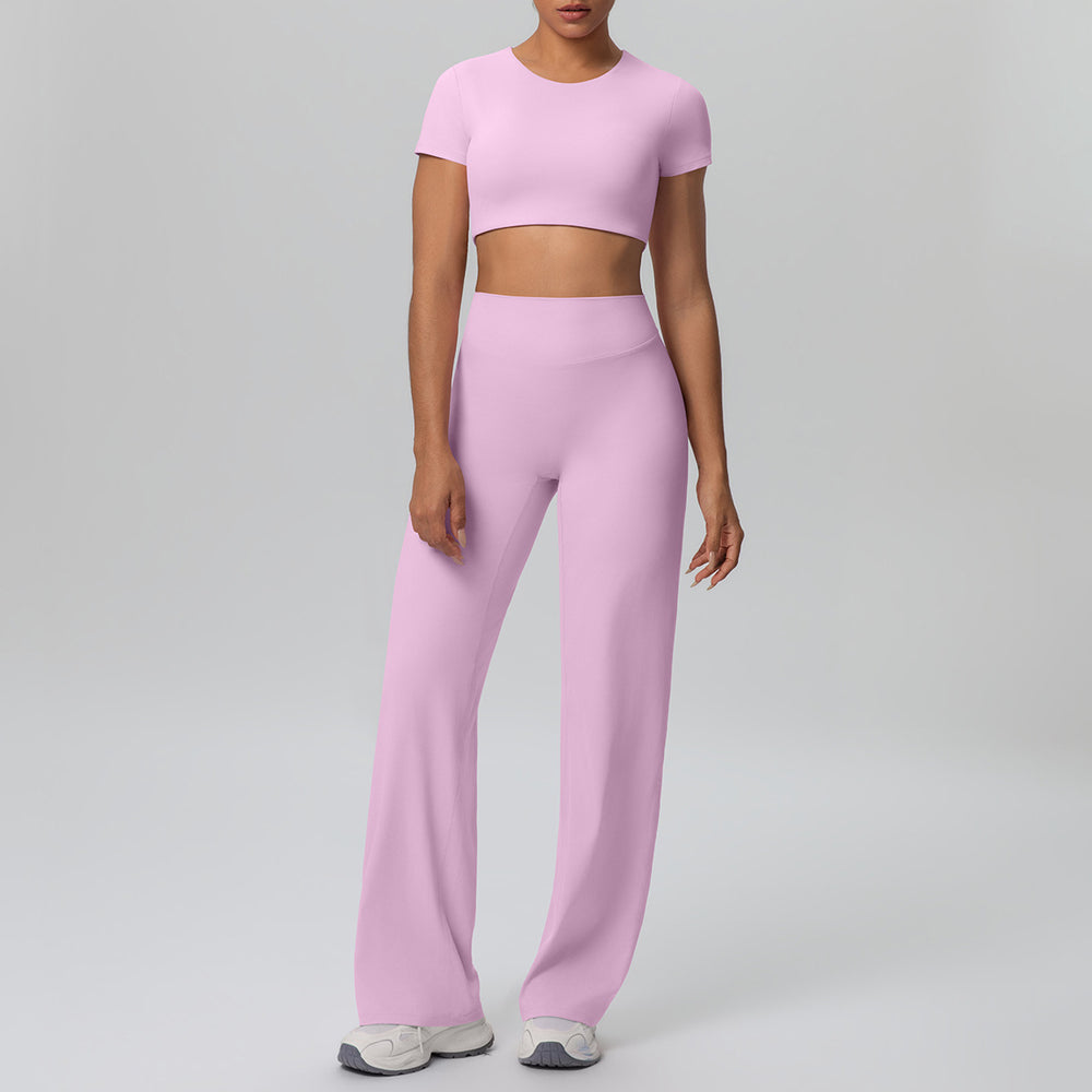 Ready-to-ship cross-border double-sided nylon seamless high-stretch activewear set - yoga, running, and fitness wide-leg two-piece outfit