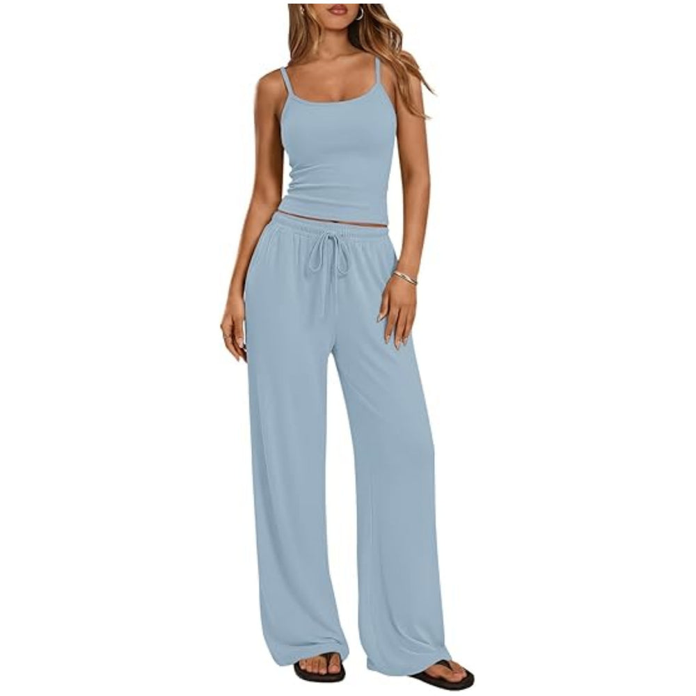European and american cross-border  foreign trade y2 women's  casual set - solid color camisole and wide-leg pants 2-piece outfit
