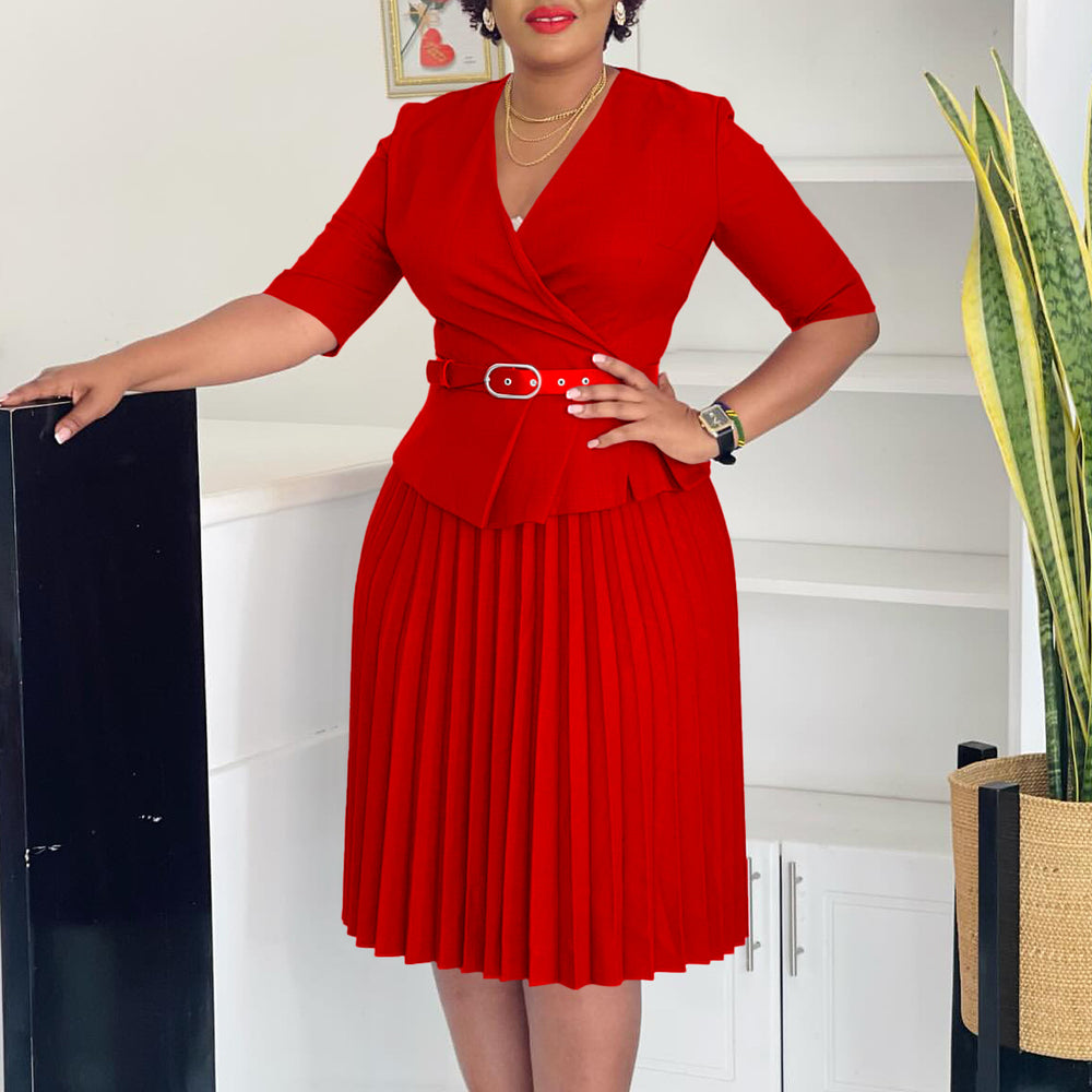 D520  foreign trade women's clothing  new fashion plus size elegant wrap v-neck pleated african dress